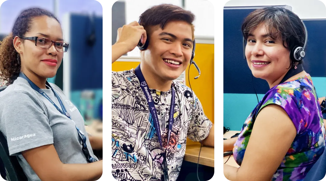 Collage of smiling customer service agents.