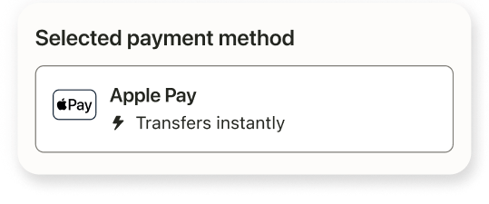 Pantalla simulada del método de pago que muestra Apple Pay como opción de envío.