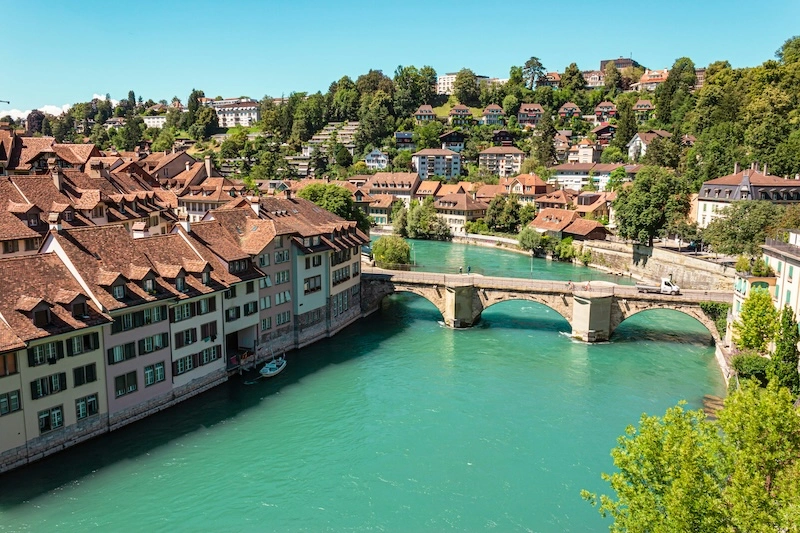 Aare River flowing through Bern, Switzerland.