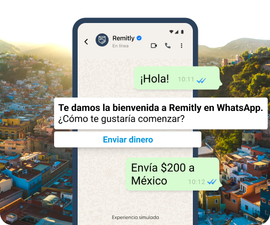 Burbujas de conversación simuladas en WhatsApp que muestran a una persona que quiere empezar un envío.