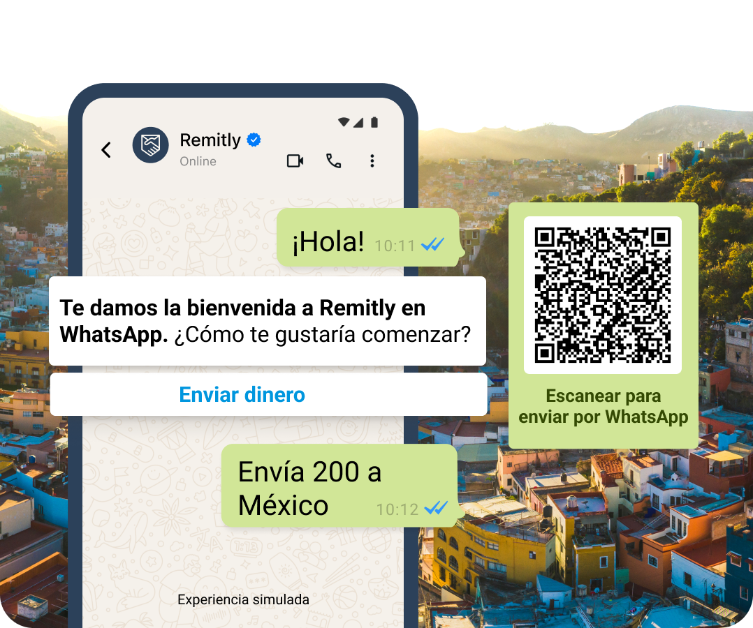 Burbujas de conversación simuladas en WhatsApp que muestran a una persona que quiere empezar un envío.