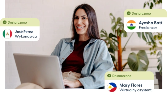 Person using a laptop with notifications of payments delivered to global contractors.