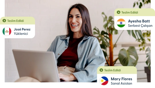 Person using a laptop with notifications of payments delivered to global contractors.