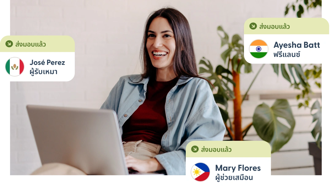 Person using a laptop with notifications of payments delivered to global contractors.