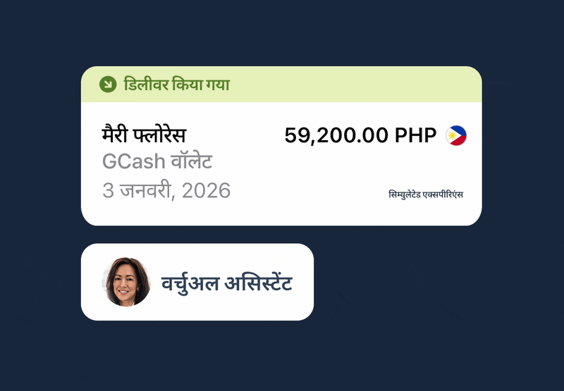 Animated GIF, jo global contractors ko kiye gaye business payments ke delivery notifications dikha rahi hai.