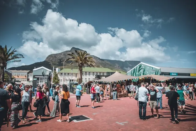 People gathered at the Neighbourgoods Market in Cape Town, South Africa.