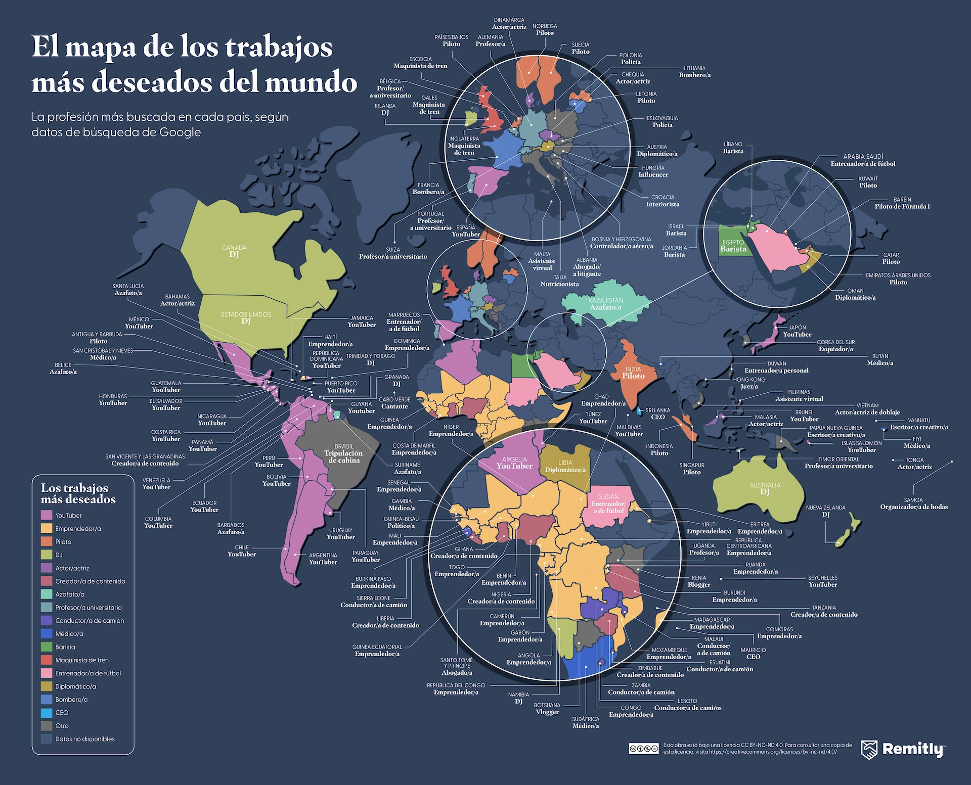 World map showing the most searched dream job in each country in 2026, with actor topping the global rankings.