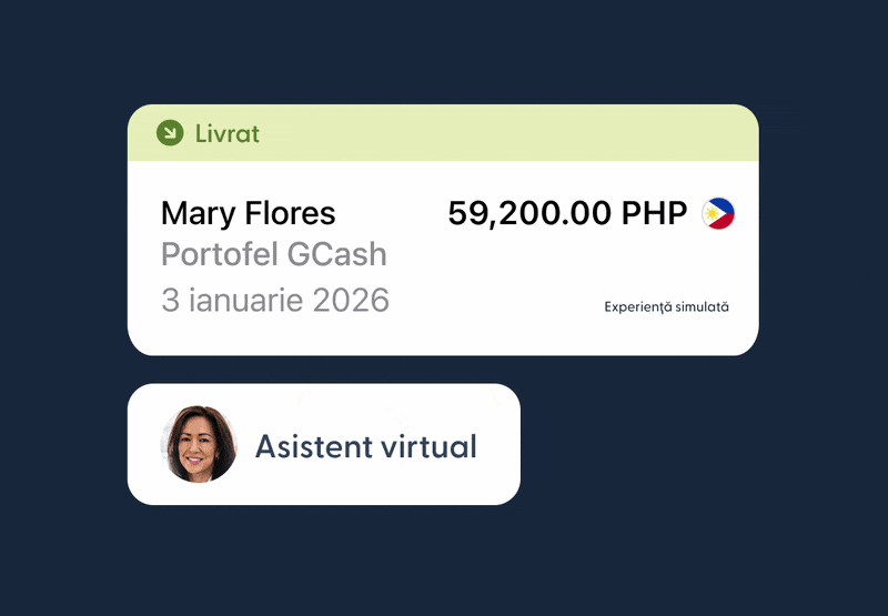 GIF animat cu notificări de livrare pentru plăți de afaceri către contractanți globali.