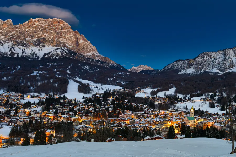 Cortina d'Ampezzo at dusk.