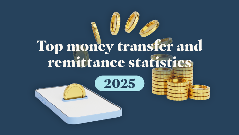 Coins flying with text saying Top money transfer remittance statistics