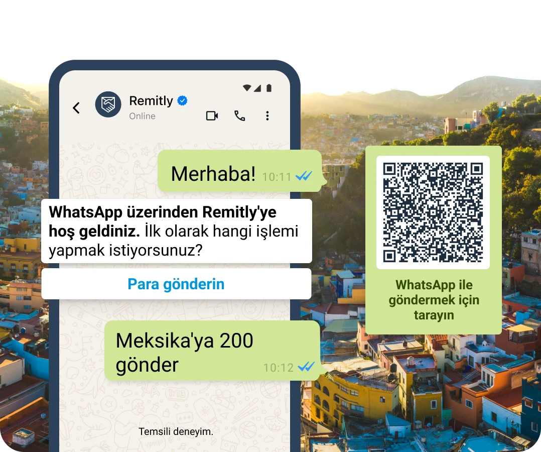 WhatsApp'ta transfer gerçekleştirmek isteyen bir müşteriyi gösteren temsili sohbet balonları.